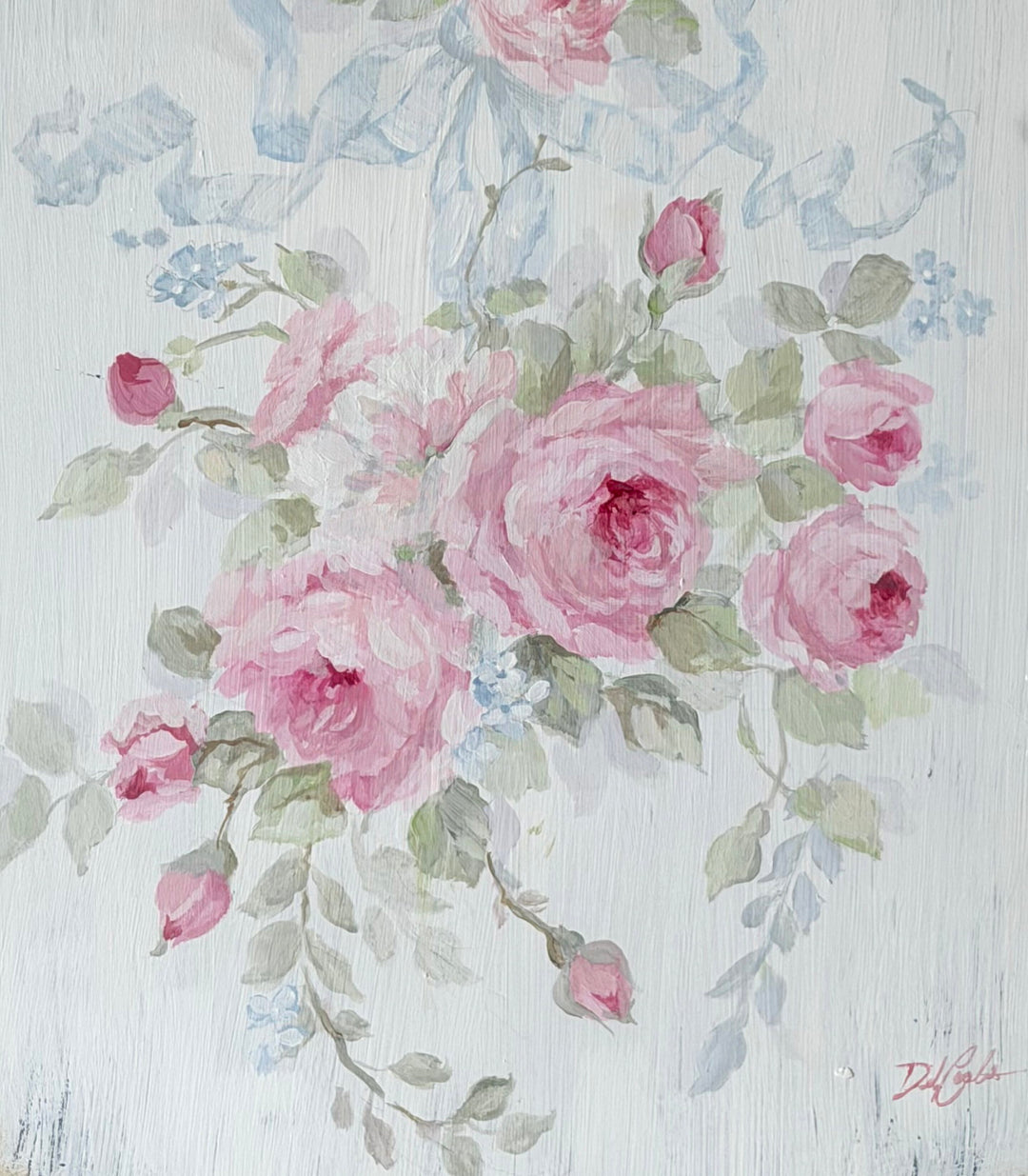Hand-Painted French Country Roses on Antique Wood