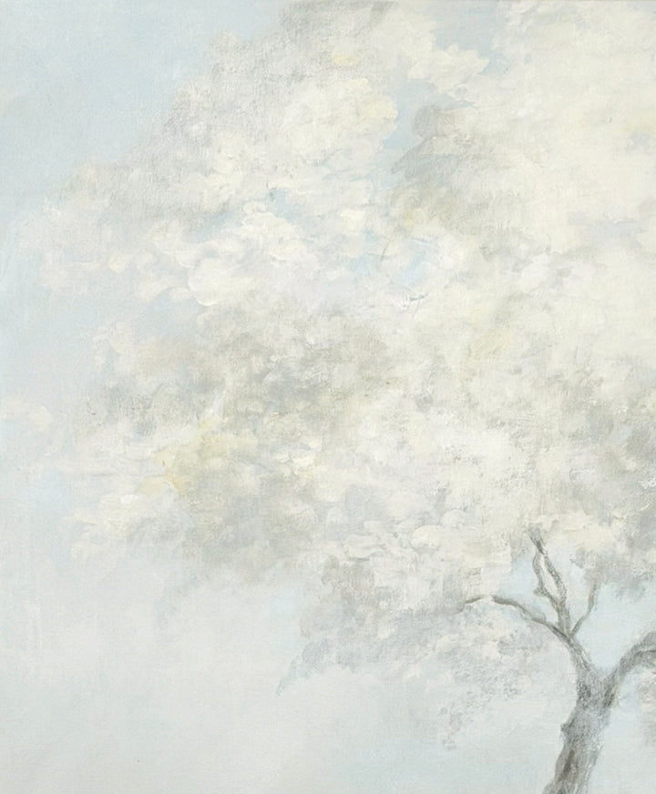 Whispered Blooms | Romantic White Blossom Tree Painting | Soft Blue & White Landscape | Original by Debi Coules