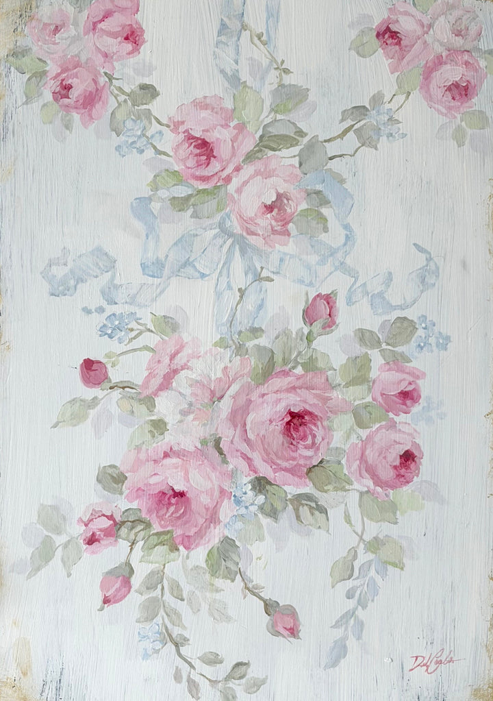 Hand-Painted French Country Roses on Antique Wood