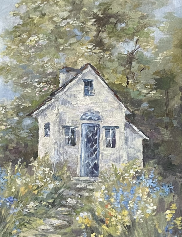 " Spring Cottage" Shabby Chic Romantic Original Canvas Painting by Debi Coules