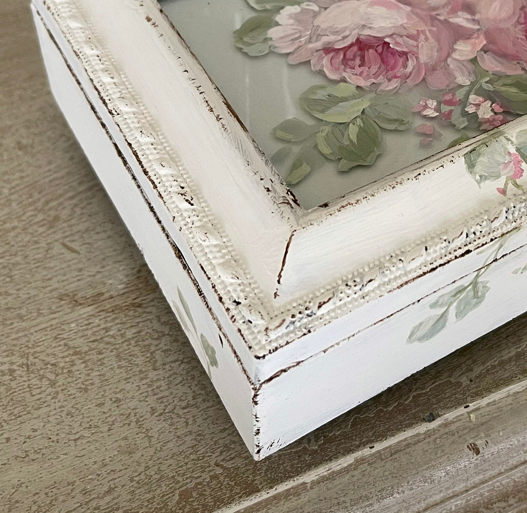 Vintage Hand Painted Roses on Glass Keepsake Music Box – What a Wonderful World – Original by Debi Coules