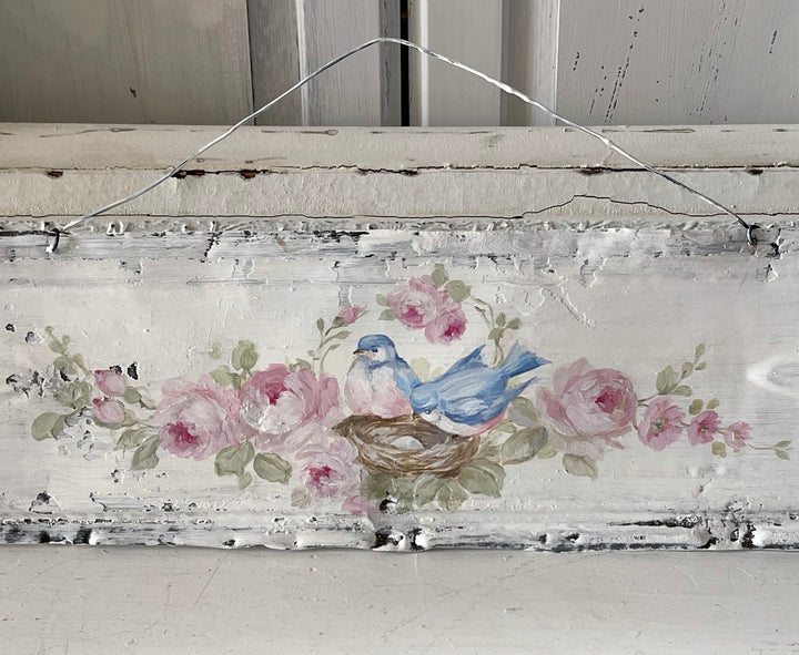 Shabby Chic Antique Bluebird Roses Nest Ceiling Tin Romantic Original by Debi Coules