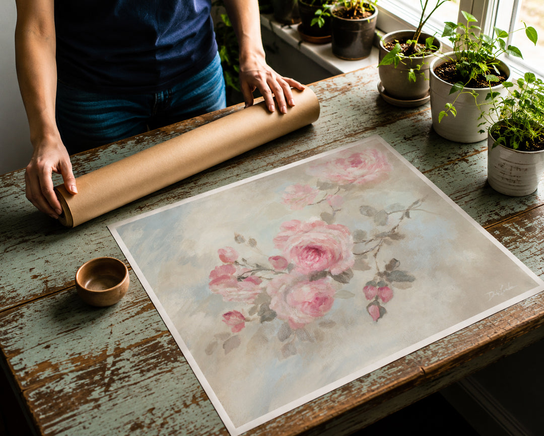 Rolled canvas print showing mailing tube