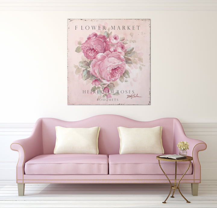 Flower Market Pink Heirloom Roses Giclée Canvas Print – Shabby Chic Art by Debi Coules