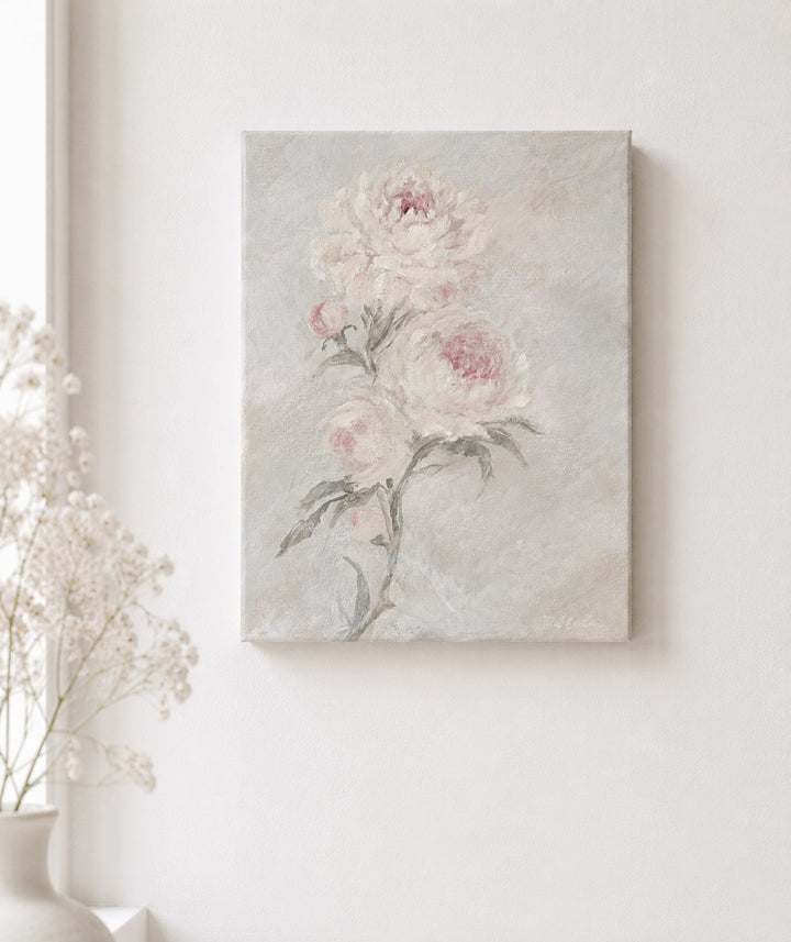 Fading into Light – Soft Pink Peony Floral Art Print | Romantic Cottagecore Wall Art | Canvas or Paper Print