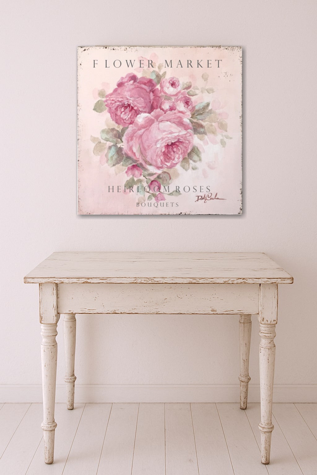 Flower Market Pink Heirloom Roses Giclée Canvas Print – Shabby Chic Art by Debi Coules