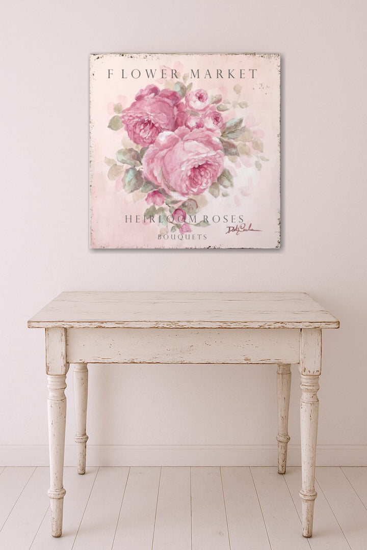 Flower Market Pink Heirloom Roses Giclée Canvas Print – Shabby Chic Art by Debi Coules