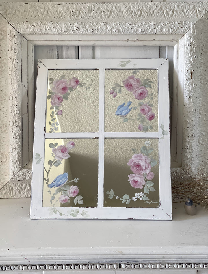 Shabby Chic Romantic Vintage  Bluebird and Roses Mirror Original by Debi Coules