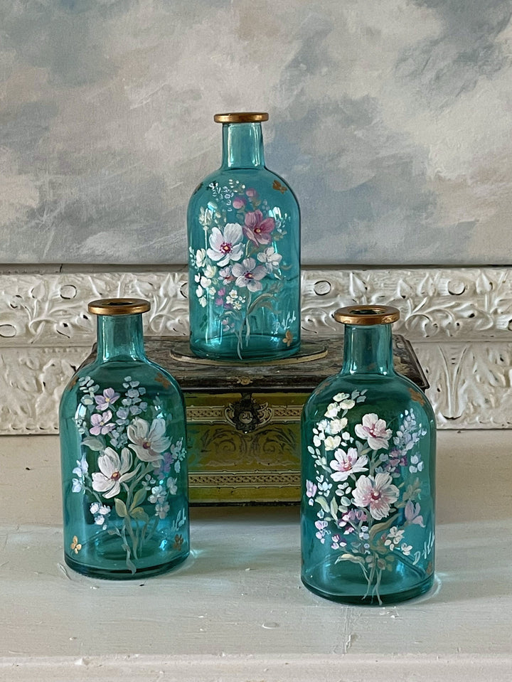 Shabby Chic Wildflower Bud Vase Vintage Style Apothecary Bottle Hand Painted Original by Debi Coules