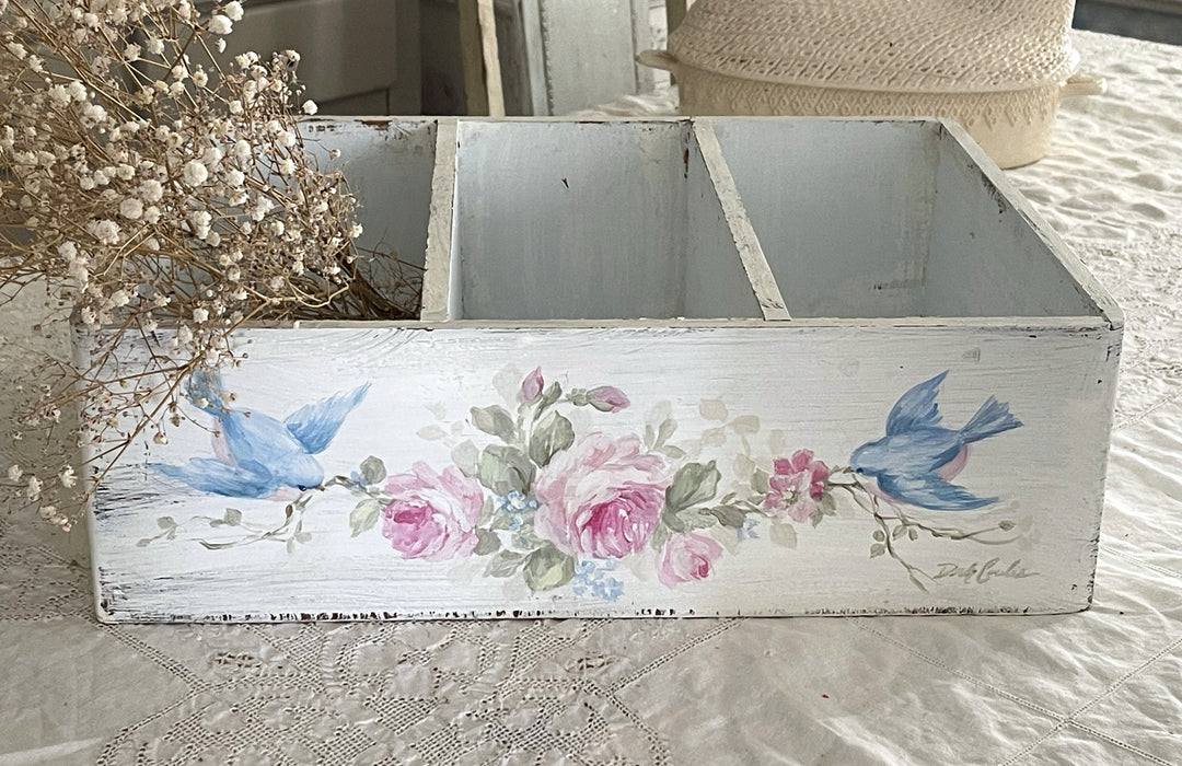 Romantic Shabby Chic Vintage Wooden Bluebird and Roses Organizer by Debi Coules