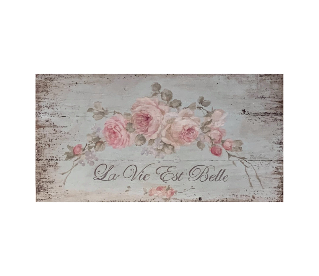 "La Vie Est Belle"French Farmhouse wooden print sign.