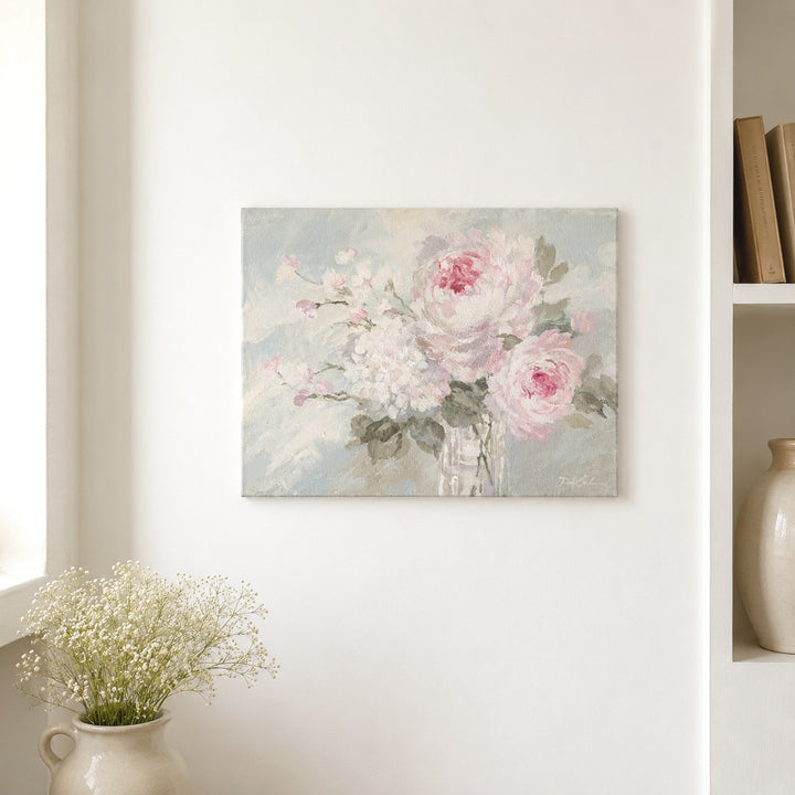 Gathered Whispers – Pink Peony & Hydrangea Floral Art Print | Romantic Cottagecore Wall Art | Canvas or Paper Print