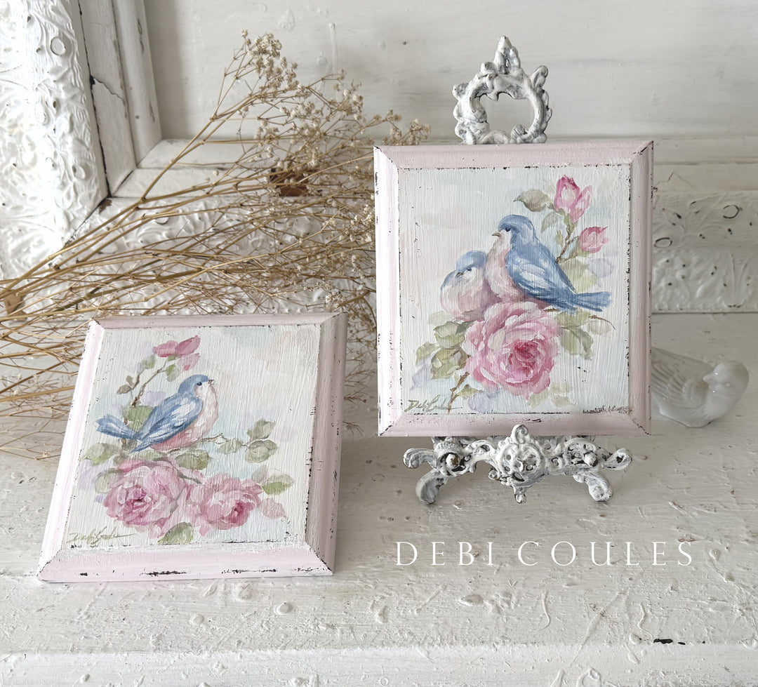 Bluebird and Roses Vintage Wood Plaque | Original Hand-Painted Art