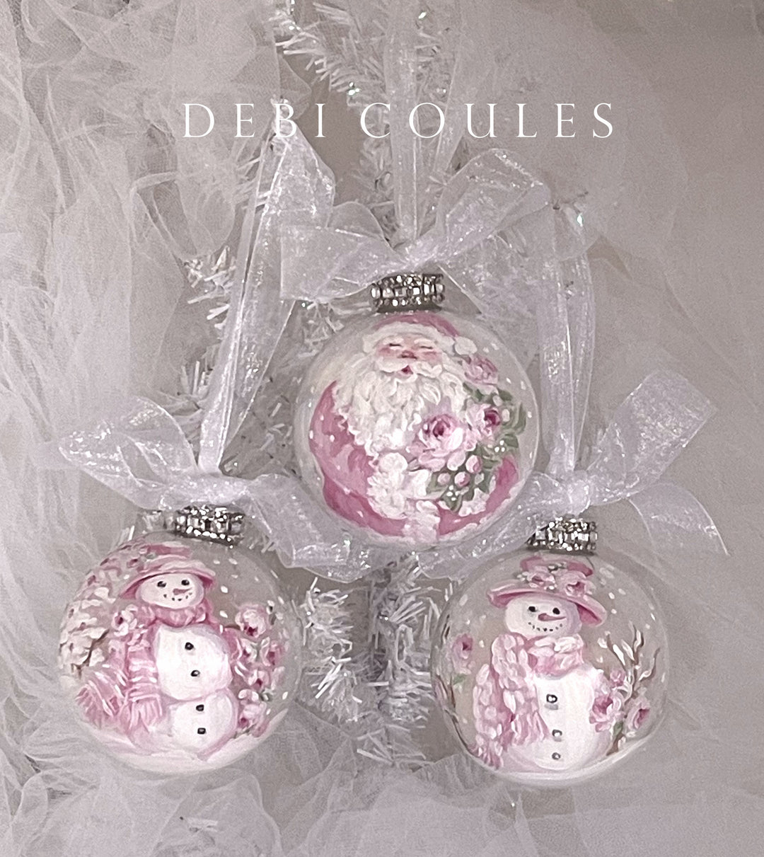 Pink Snowman Glass Globe Ornament Roses Rhinestones Shabby Chic Original Debi Coules