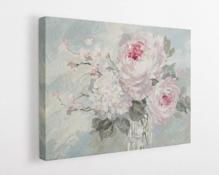 Gathered Whispers – Pink Peony & Hydrangea Floral Art Print | Romantic Cottagecore Wall Art | Canvas or Paper Print