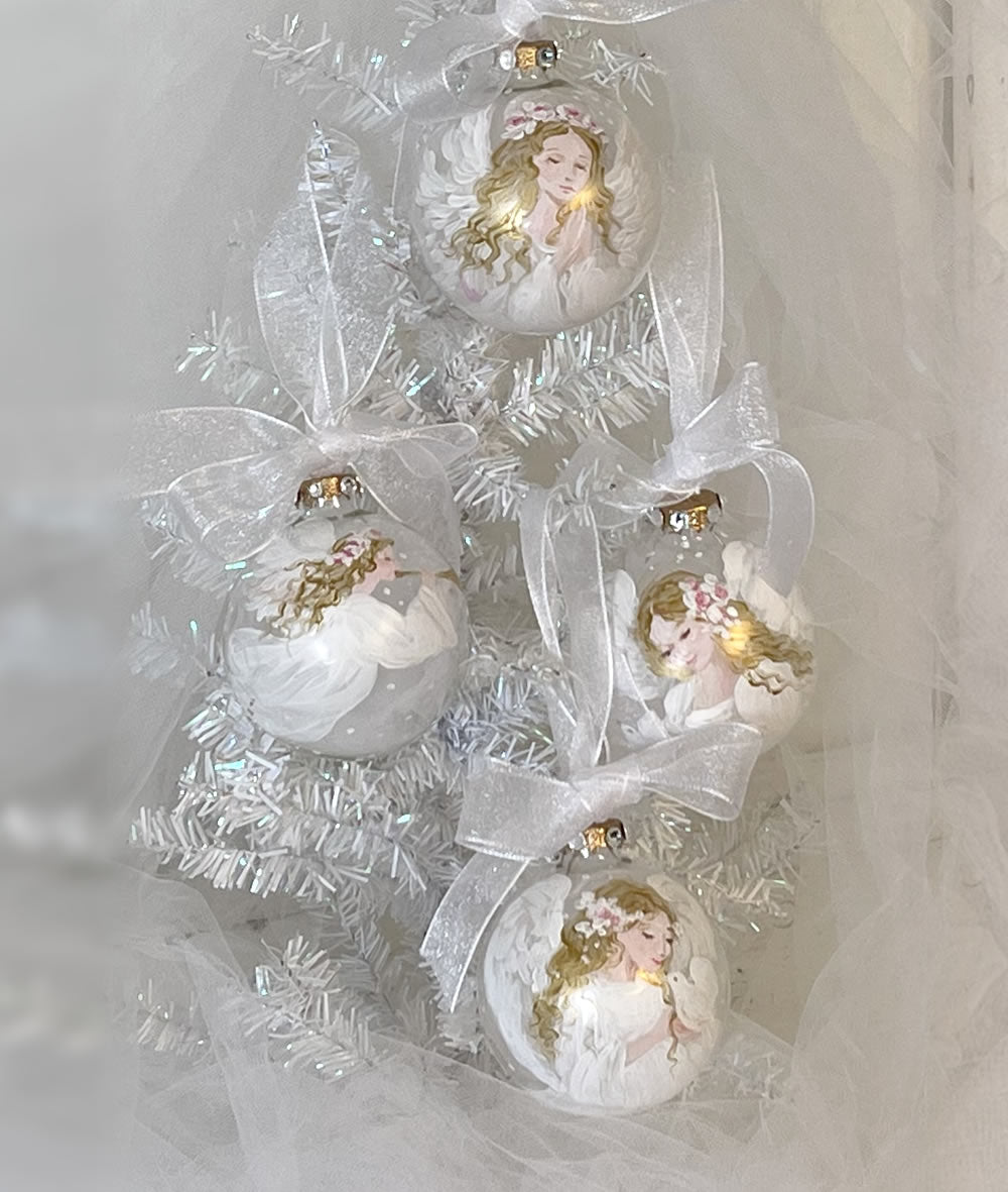 Beautiful angels ornaments with golden hair hand-painted on glass ball ornaments