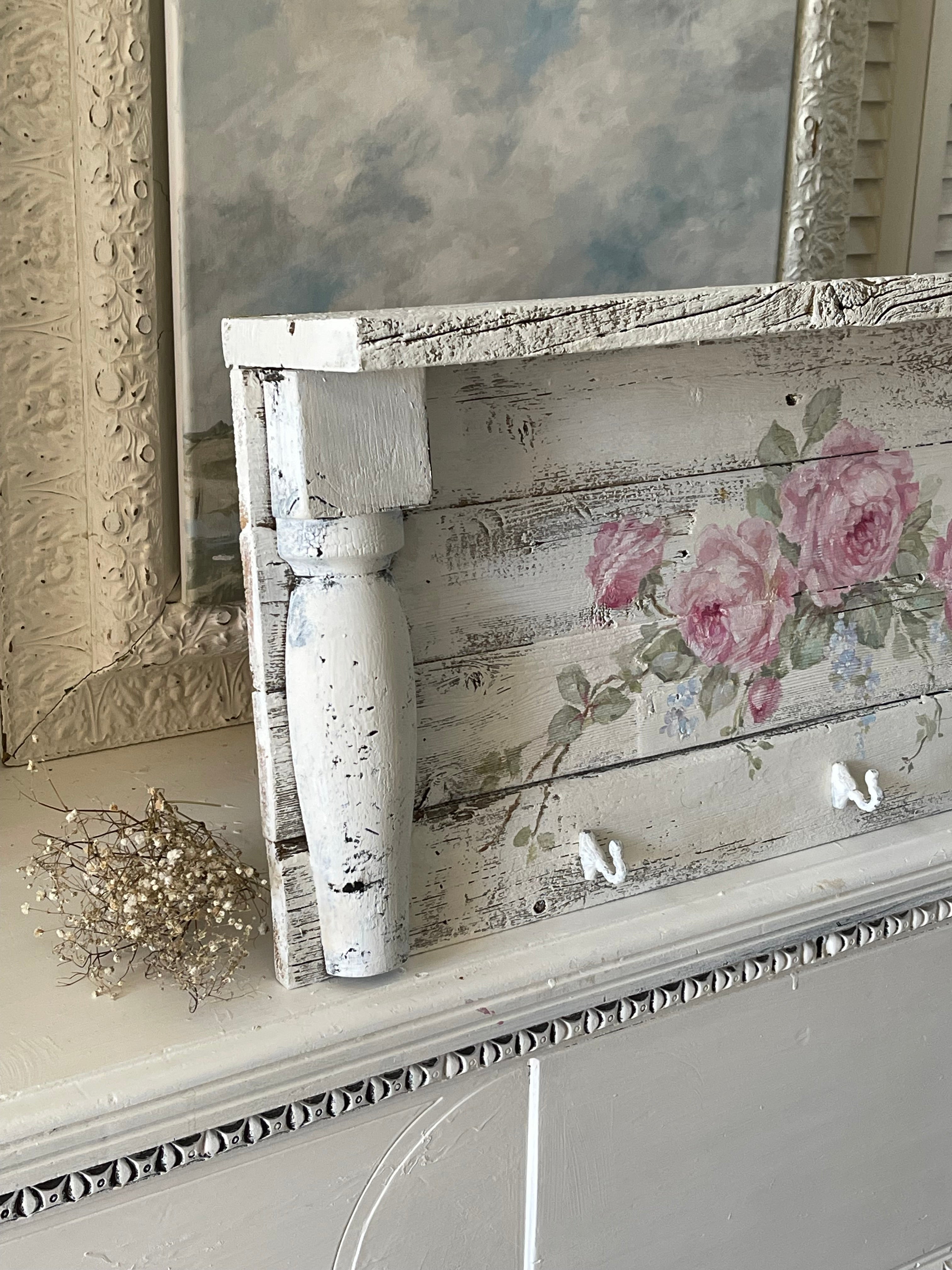 Shabby chic discount shelf with hooks