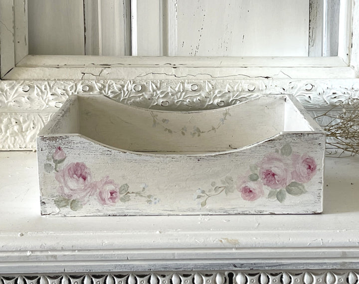 Shabby Chic Vintage Wood Roses Desk Tray Original by Debi Coules
