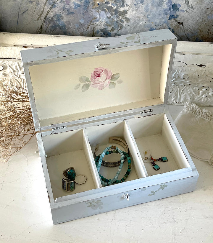 Shabby Chic vintage Keepsake Box Hand Painted Roses  Original by Debi Coules