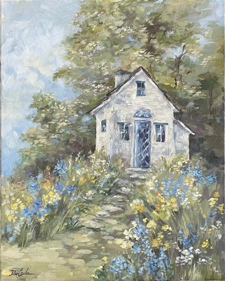 " Spring Cottage" Shabby Chic Romantic Original Canvas Painting by Debi Coules