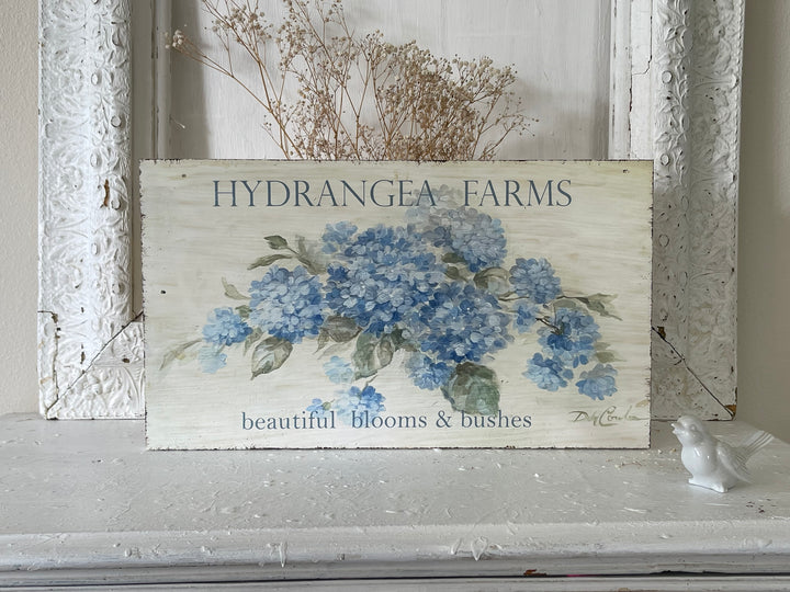 "Hydrangea Farms" Cottage Sign - Giclee Wood Sign Reminiscent of the French Country Farmhouse|NOT MDF