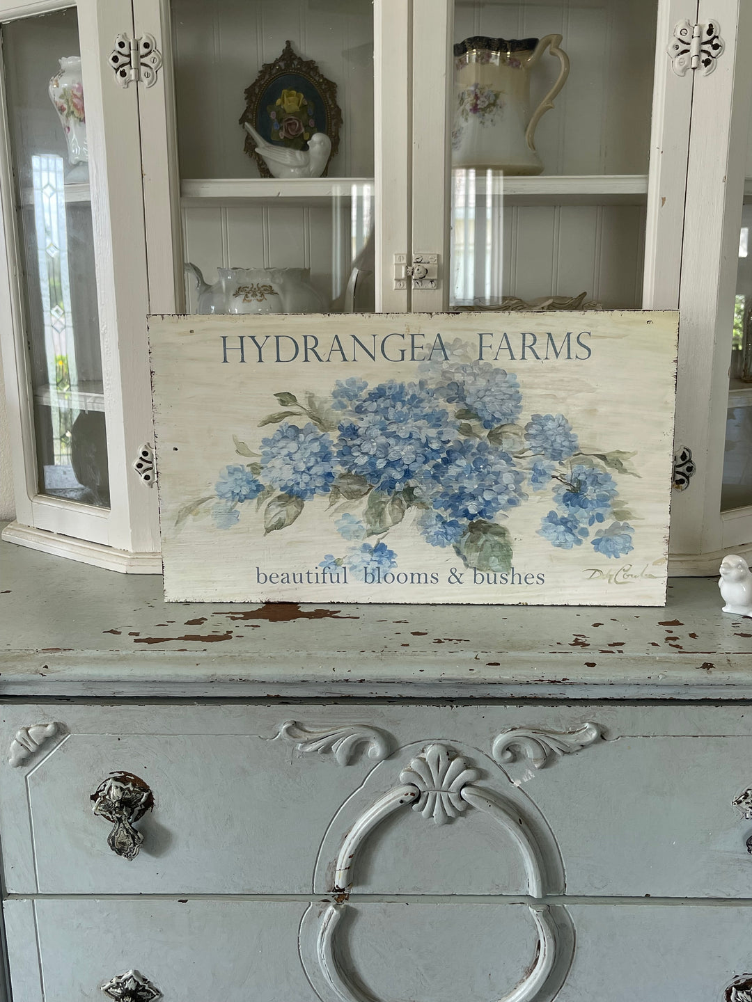 "Hydrangea Farms" Cottage Sign - Giclee Wood Sign Reminiscent of the French Country Farmhouse|NOT MDF