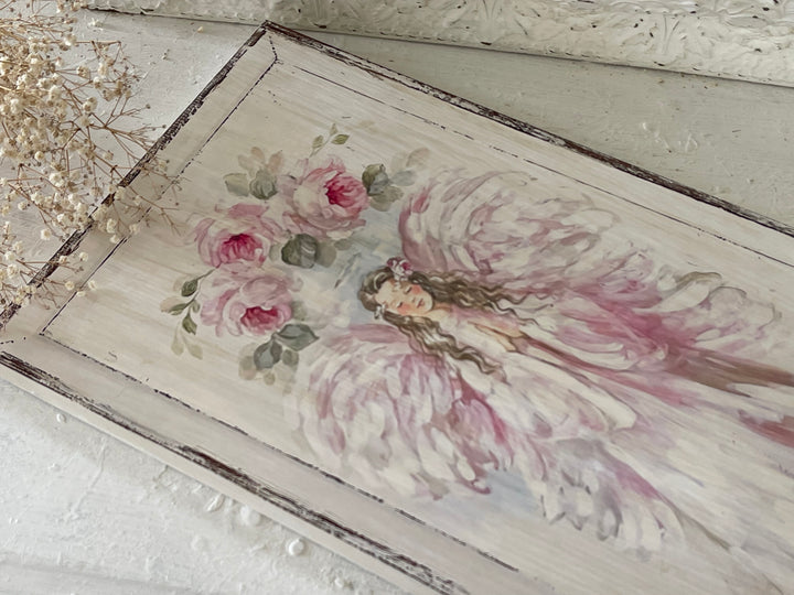 Shabby Chic Rustic Pink Angel Wood Wall Art  by Debi Coules