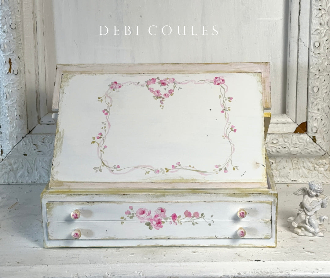 Shabby Chic Vintage Style Pink Rose Heart Writing Box Original by Debi Coules
