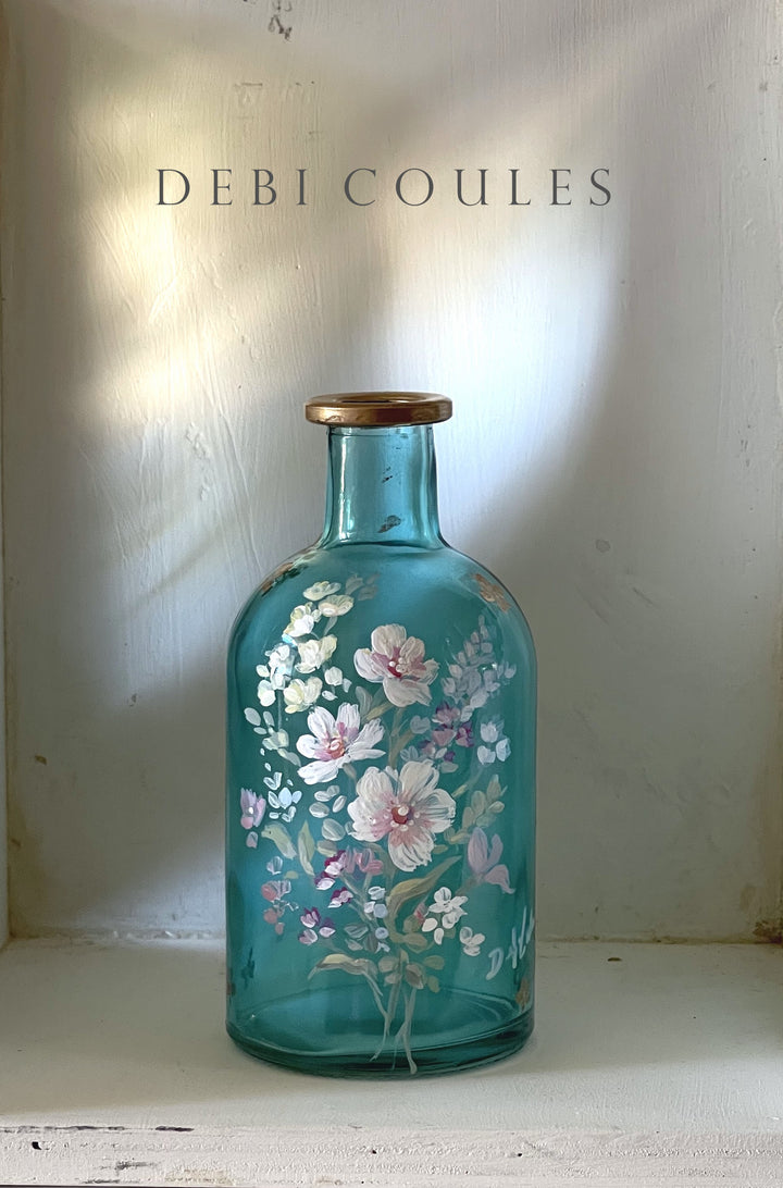 Shabby Chic Wildflower  Hand Painted Bud Vase Vintage Style Apothecary Bottle by Debi Coules
