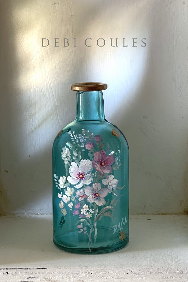Shabby Chic Wildflower Bud Vase Vintage Style Apothecary Bottle Hand Painted Original by Debi Coules