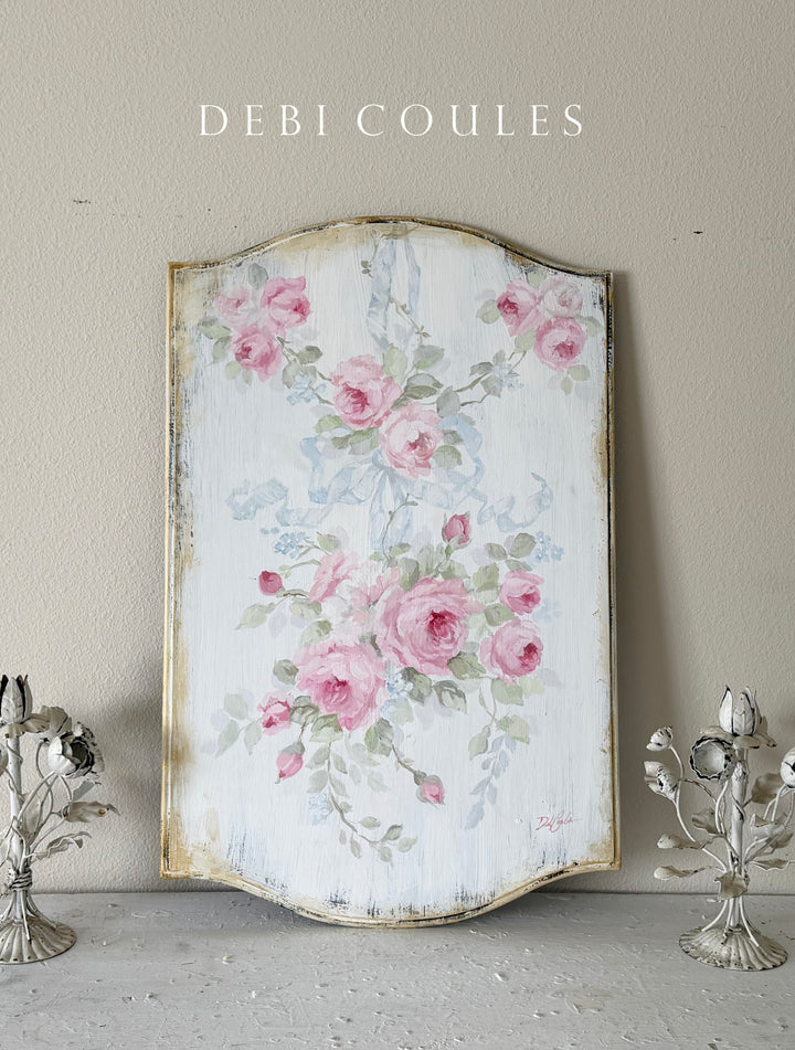Hand-Painted French Country Roses on Antique Wood