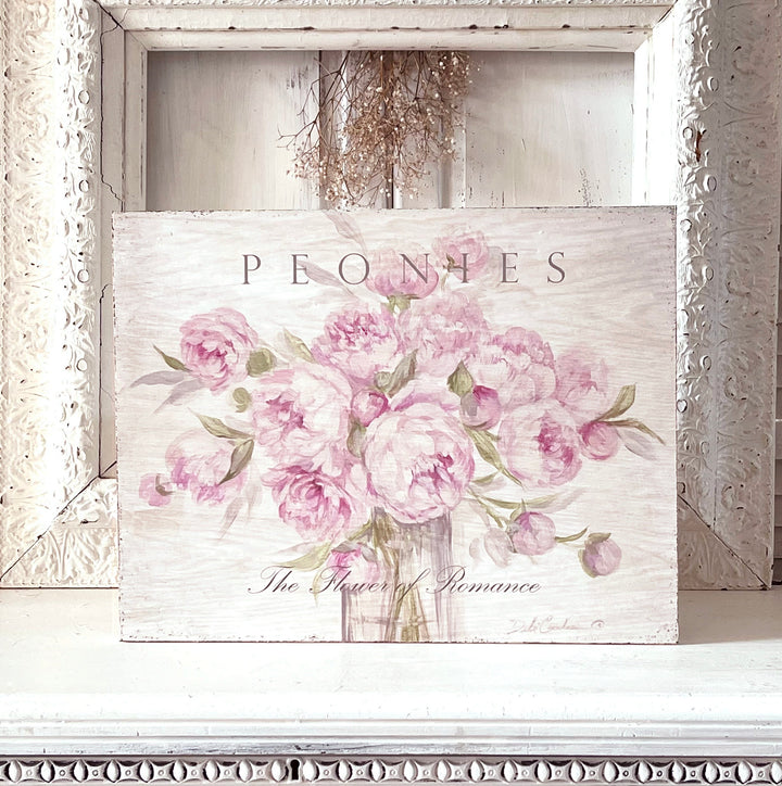 Shabby French Chic "Peonies" Wood Print Sign  Sign by Debi Coules