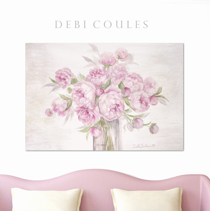 "Peonies In Pink" Shabby Chic Canvas Giclée Print by Debi Coules