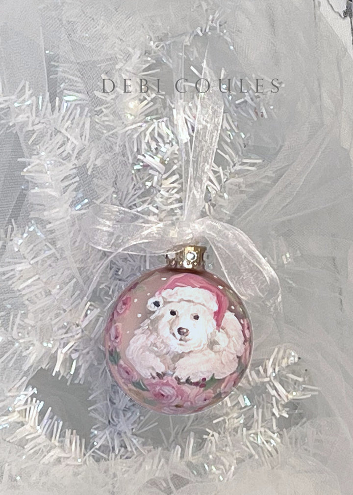 Vintage Blush Pink Polar Bear Ornament — Hand Painted with Swarovski Crystals & Gold Leaf by Debi Coules