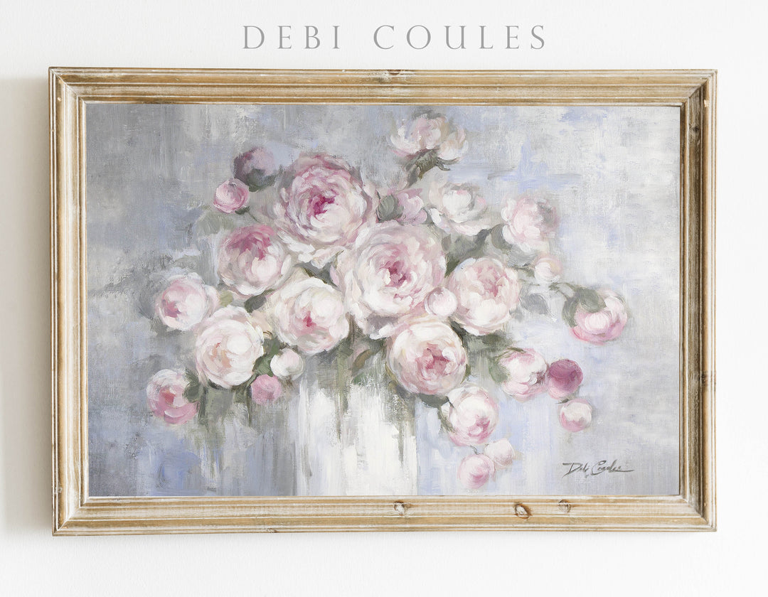 "Peonies in White Vase" Fine Art Paper Print by Debi Coules