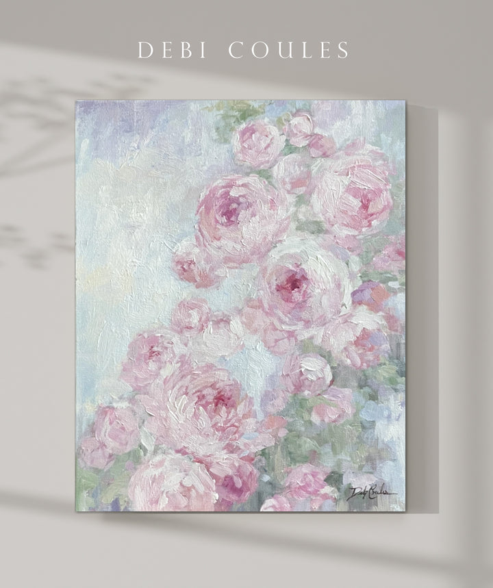 "Peonies" Pink and White Shabby Chic Modern Original Painting by Debi Coules