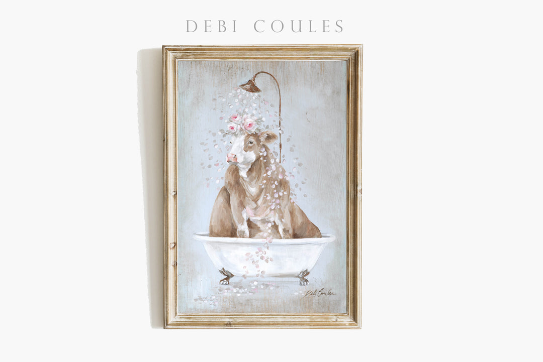 "Cow in a Tub" Fine Art Paper Print by Debi Coules