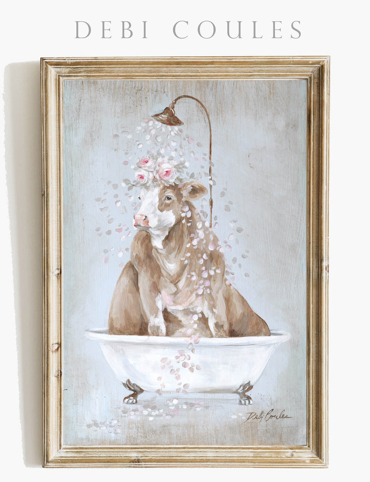 "Cow in a Tub" Fine Art Paper Print by Debi Coules