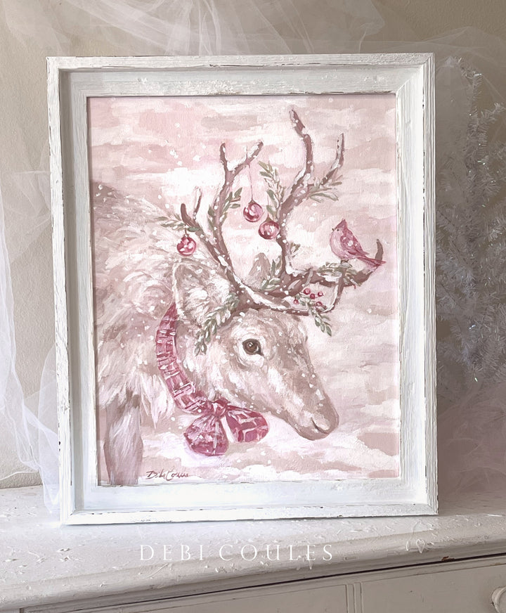 Christmas Reindeer Pink Magic Shabby Chic Original by Debi Coules