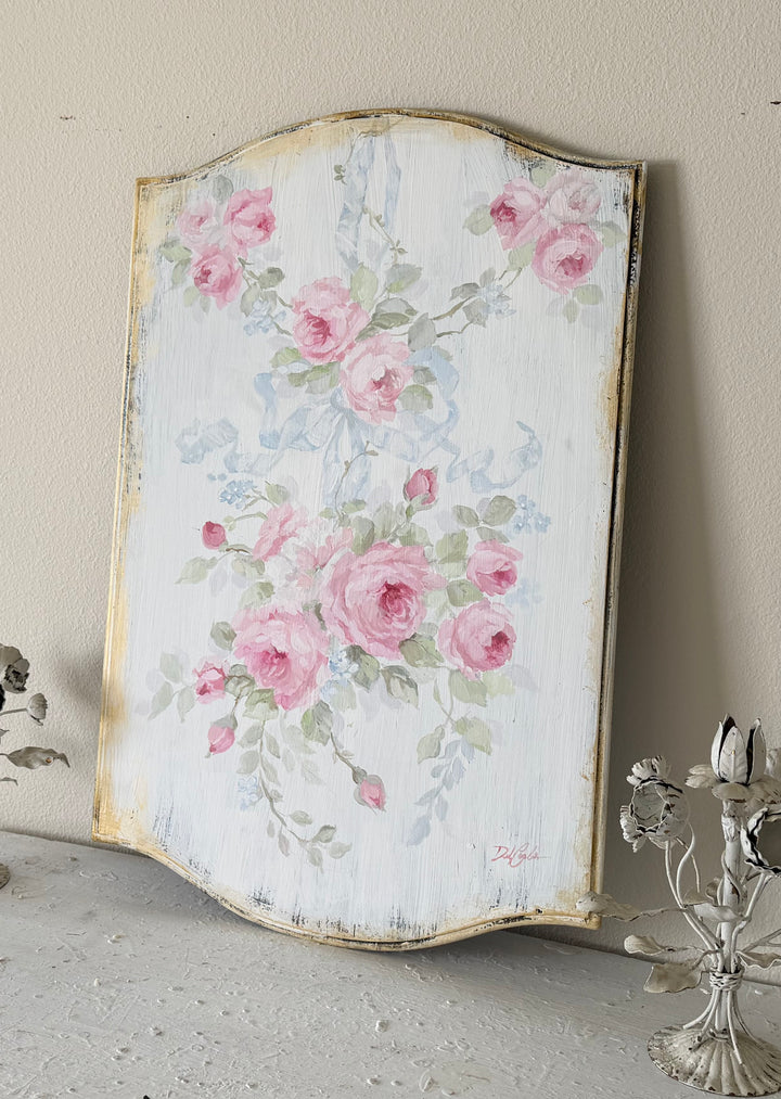 Hand-Painted French Country Roses on Antique Wood