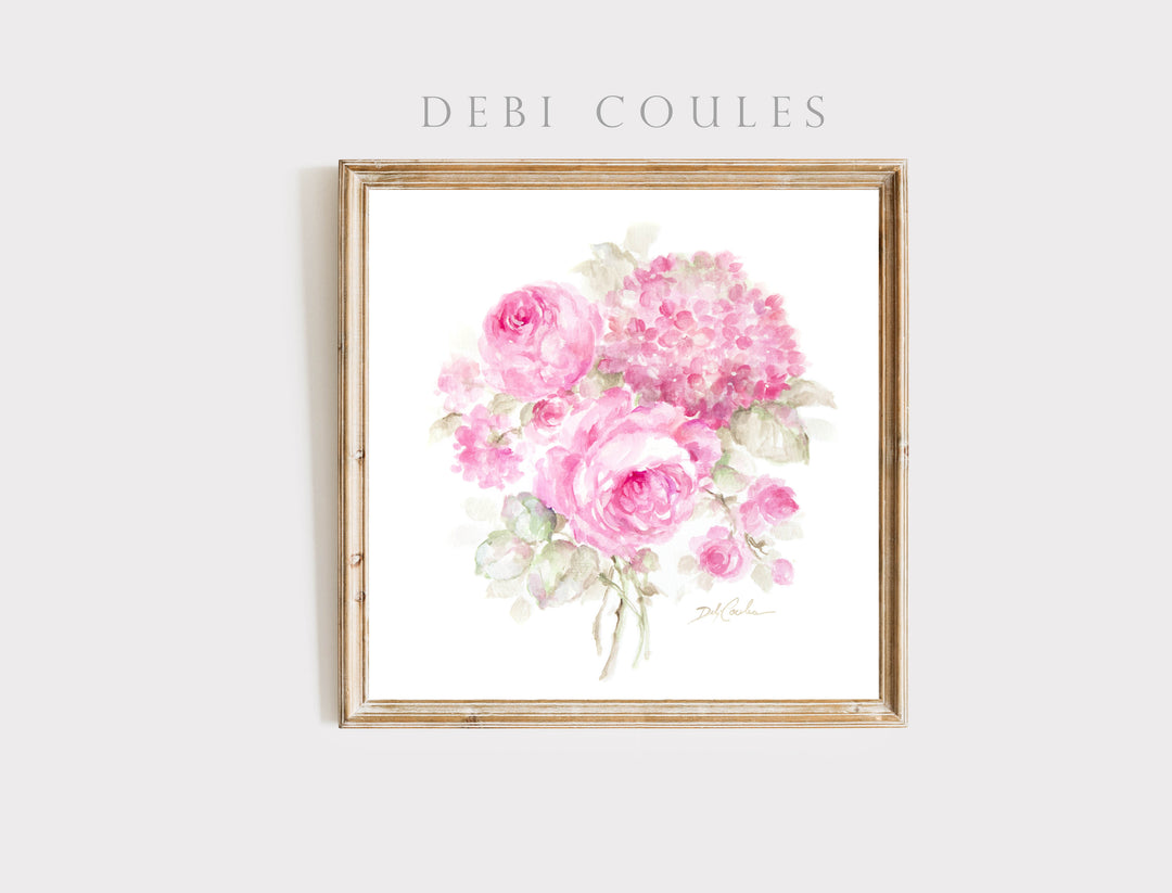 "Roses and Hydrangeas 2" Fine Art Paper Print by Debi Coules