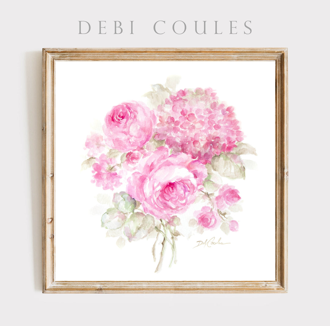 "Roses and Hydrangeas 2" Fine Art Paper Print by Debi Coules