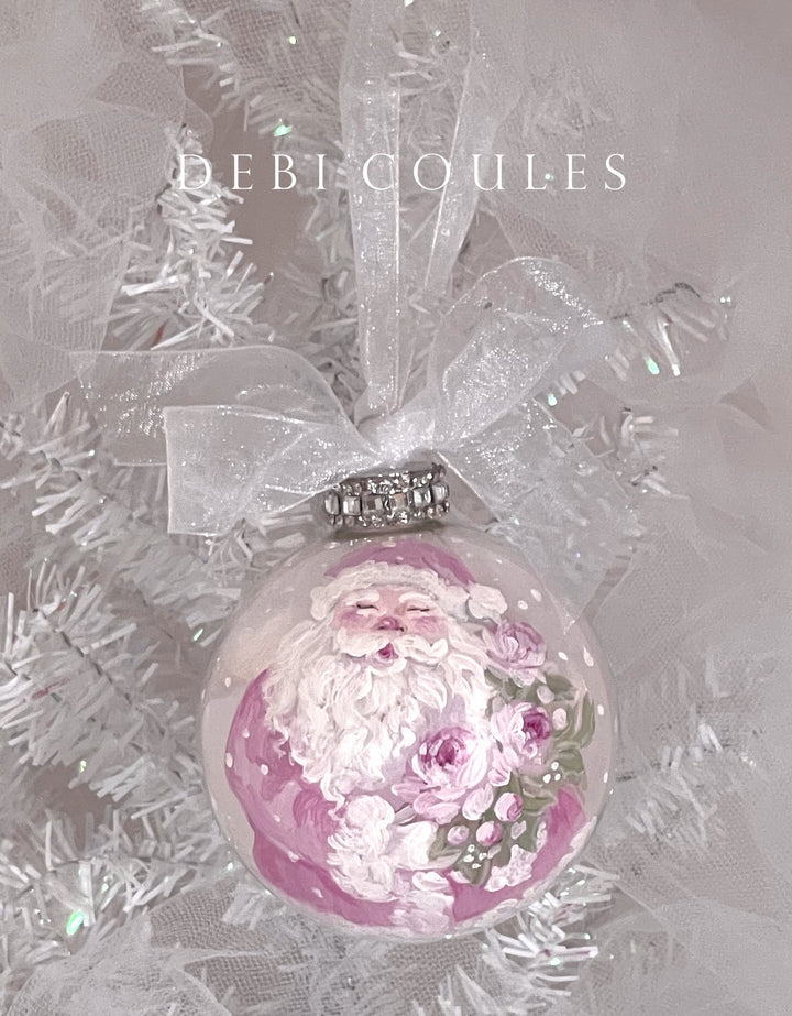 Pink Santa Iridescent Glass Globe Ornament Rhinestones Shabby Chic Original Debi Coules