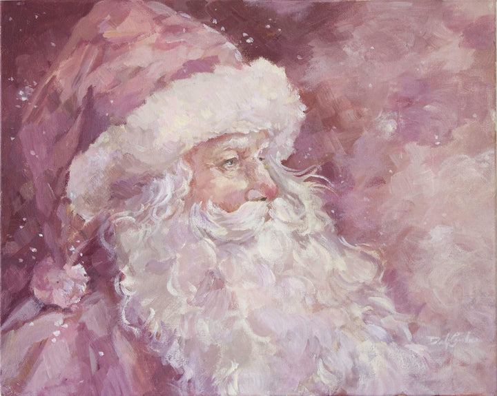 Starlight Santa Canvas Painting Pink Holiday Shabby Chic Original by Debi Coules