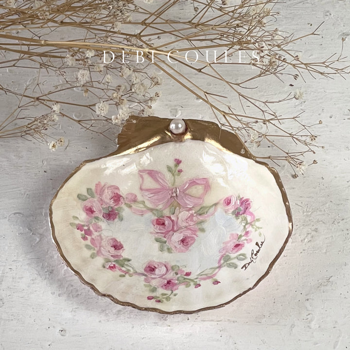 "Roses & Romance: Hand-Painted Trinket Seashell by Debi Coules