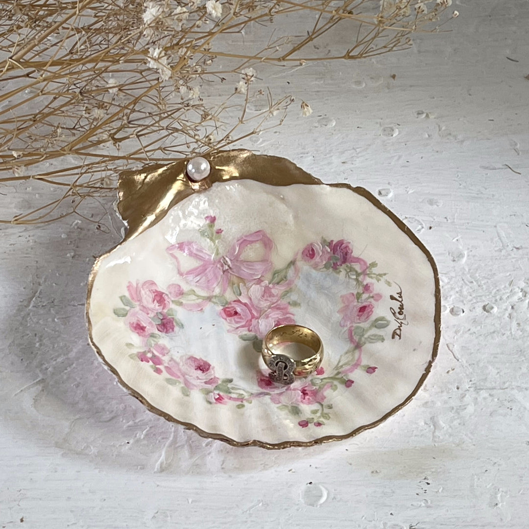"Roses & Romance: Hand-Painted Trinket Seashell by Debi Coules