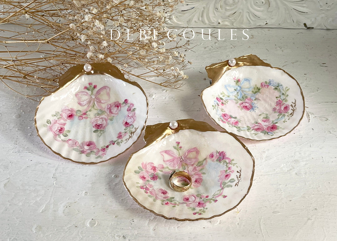 "Roses & Romance: Hand-Painted Trinket Seashell by Debi Coules