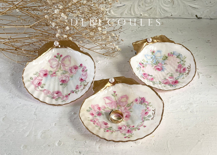 "Roses & Romance: Hand-Painted Trinket Seashell by Debi Coules