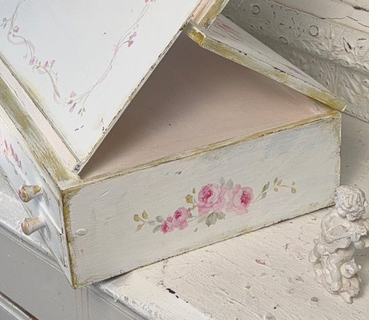 Shabby Chic Vintage Style Pink Rose Heart Writing Box Original by Debi Coules