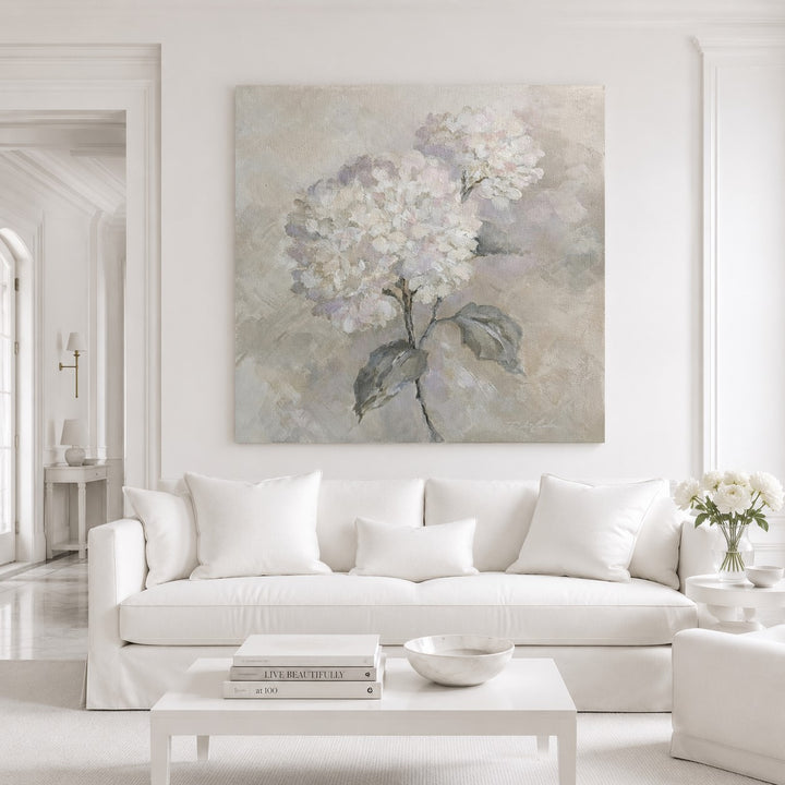 Silent Blooms Hydrangea Canvas Print | Romantic Floral Wall Art | Shabby Chic Cottagecore French Country Decor